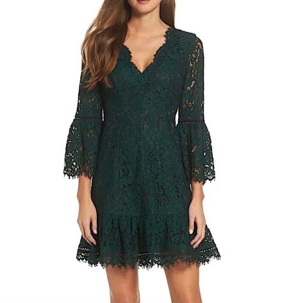 Eliza J Green lace Belle sleeve dress 10p